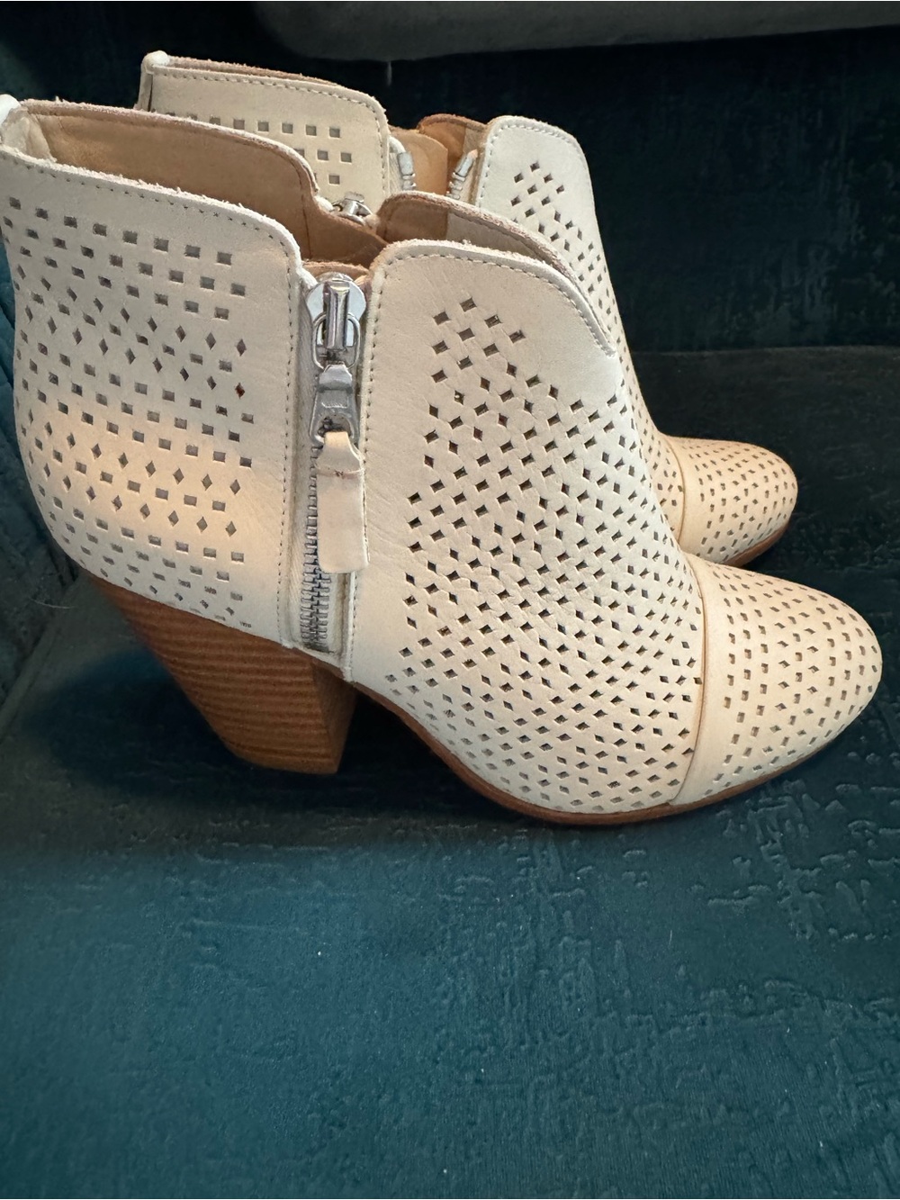 rag & bone Cream Perforated Leather Ankle Booties with Side Zip
